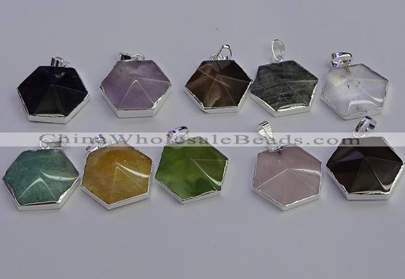 NGP6839 24*25mm hexagon mixed gemstone pendants wholesale