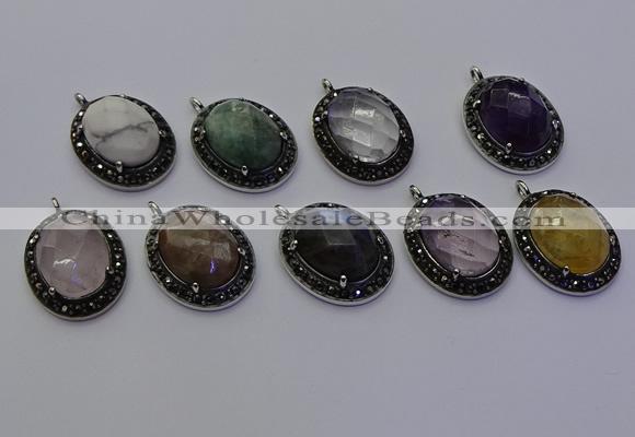 NGP6878 20*25mm oval mixed gemstone pendants wholesle