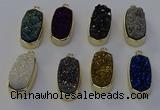 NGP6915 10*22mm - 12*25mm freeform plated druzy quartz pendants