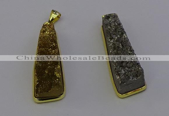 NGP6932 10*30mm - 12*35mm trapezoid plated druzy quartz pendants