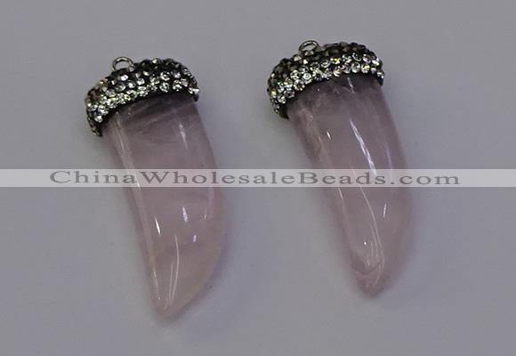 NGP6973 12*40mm - 15*45mm horn rose quartz pendants wholesale