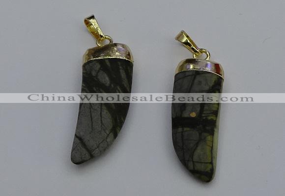 NGP7040 12*35mm - 14*40mm horn black water jasper pendants