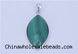 NGP711 15*28mm marquise natural malachite with sterling silver pendant