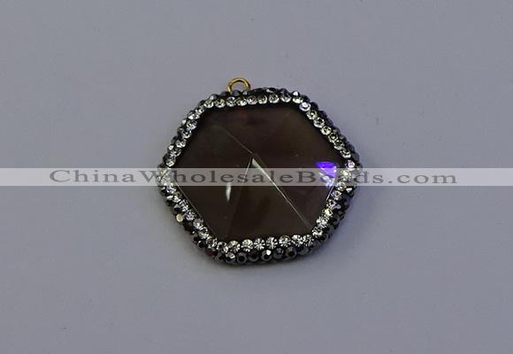 NGP7115 30*30mm hexagon smoky quartz pendants wholesale