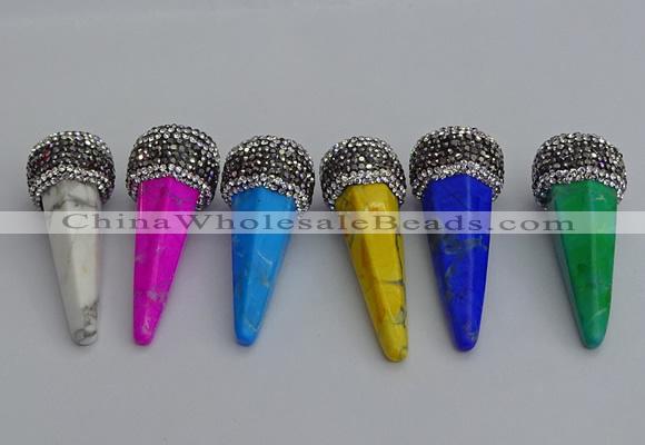 NGP7176 20*50mm faceted cone white howlite turquoise pendants