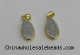 NGP7179 10*20mm flat teardrop plated druzy quartz pendants