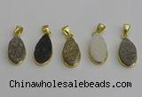 NGP7183 10*20mm flat teardrop plated druzy quartz pendants