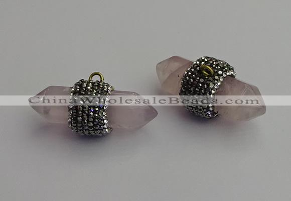 NGP7206 15*40mm sticks rose quartz pendants wholesale