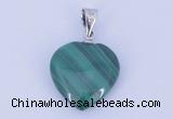 NGP727 15*15mm heart natural malachite with 18KGP gemstone pendant