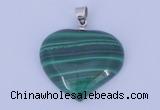 NGP729 25*25mm heart natural malachite with 18KGP gemstone pendant