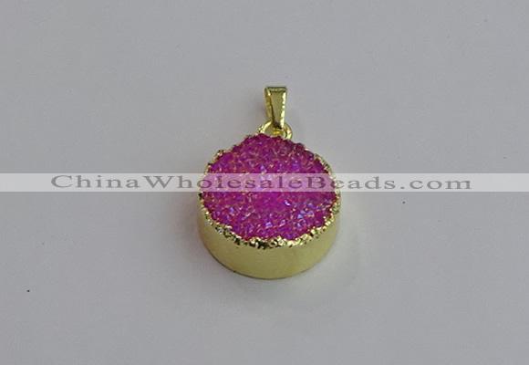 NGP7459 20mm coin plated druzy agate gemstone pendants