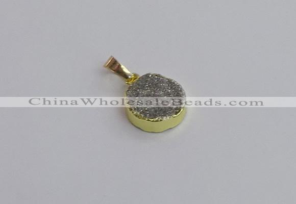 NGP7475 15mm coin plated druzy agate gemstone pendants