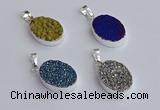 NGP7512 15*20mm oval plated druzy agate gemstone pendants