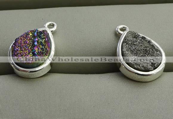 NGP7578 10*14mm flat teardrop plated druzy agate pendants wholesale