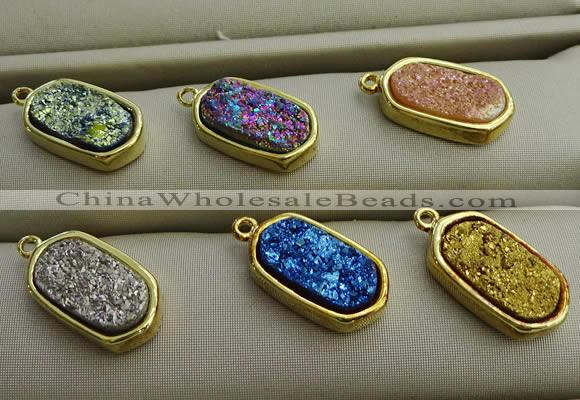 NGP7581 10*15mm oval plated druzy agate pendants wholesale