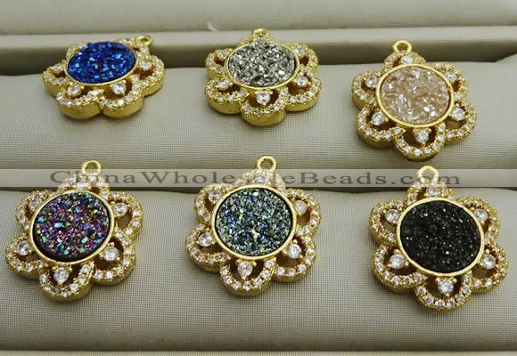 NGP7594 18mm flower plated druzy agate pendants wholesale