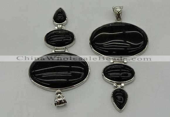 NGP8025 50*82mm - 52*86mm black agate pendant set jewelry