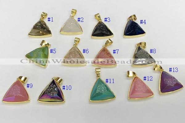 NGP9603 20*20mm faceted triangle plated druzy agate pendants