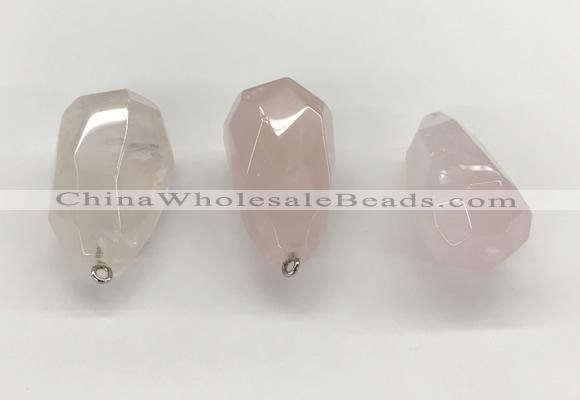 NGP9819 22*35mm - 25*40mm faceted nuggets rose quartz pendants