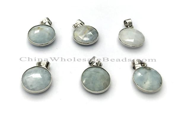 NGP9889 16mm faceted coin aquamarine pendant