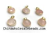 NGP9896 16mm faceted coin rose quartz pendant