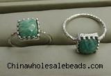 NGR1065 8*8mm square amazonite gemstone rings wholesale