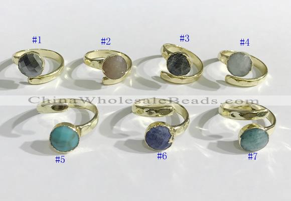 NGR1100 10mm faceted coin  mixed gemstone rings wholesale
