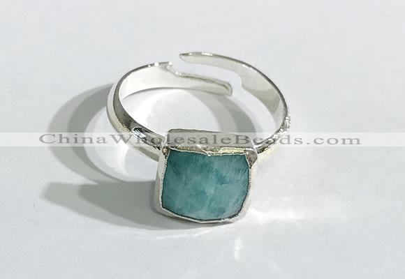 NGR1105 10mm faceted square  amazonite gemstone rings wholesale