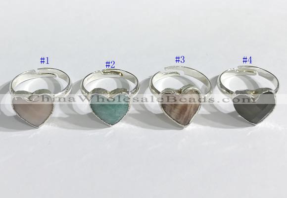 NGR1108 13mm faceted heart  mixed gemstone rings wholesale
