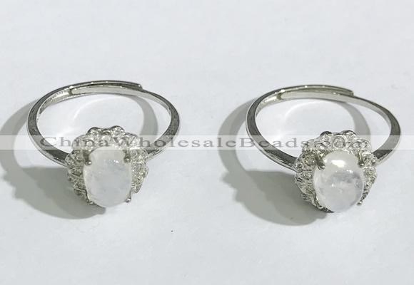 NGR1142 6*8mm oval white moostone gemstone rings wholesale