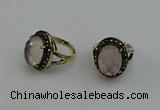 NGR2101 10*15mm faceted oval rose quartz gemstone rings