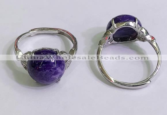 NGR3006 925 sterling silver with 12mm flat  round charoite rings