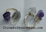 NGR77 13*18mm - 15*25mm faceted nuggets white crystal & amethyst rings
