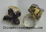 NGR81 18*25mm - 25*30mm butterfly druzy amethyst gemstone rings