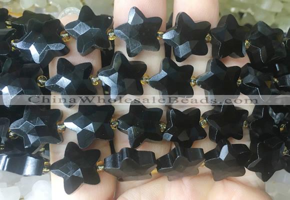 RGBS71 15 inches 14mm faceted star black obsidian beads wholesale