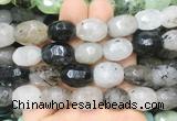 RUBS02 15 inches 12*16mm - 13*18mm faceted nuggets black rutilated quartz beads