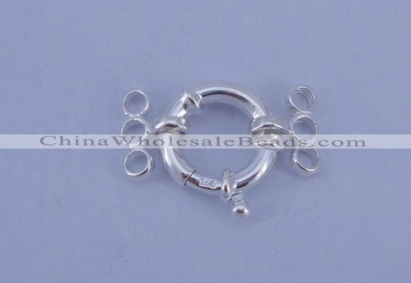 SSC212 5pcs three-strand 14.5mm sterling silver spring rings clasps