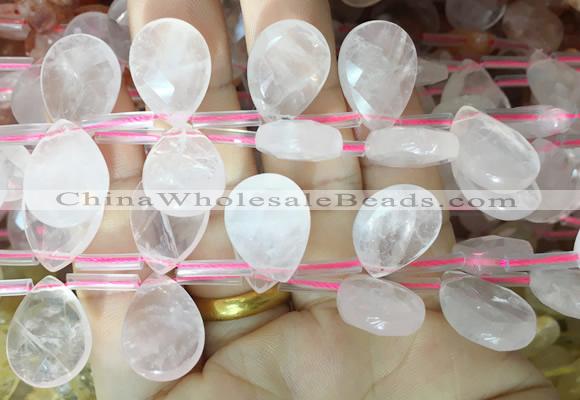 TRBS91 Top drilled 13*18mm faceted flat teardrop rose quartz beads wholesale