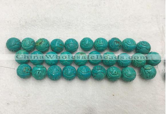 WBBS53 18mm carved round loose howlite turquoise gemstone beads wholesale